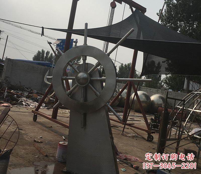 宁波不锈钢船舵景观雕塑 (2)