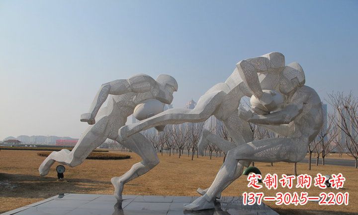 宁波不锈钢橄榄球运动抽象人物雕塑