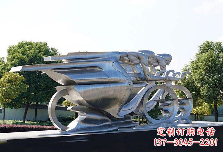 宁波不锈钢公园抽象骑自行车人物雕塑