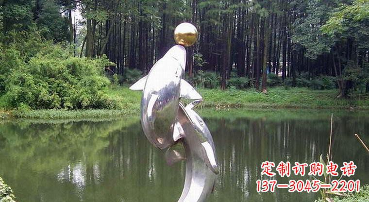 宁波不锈钢公园顶球海豚动物雕塑
