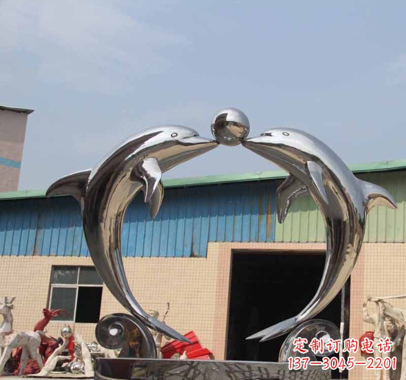 宁波海豚之恋——不锈钢公园镜面海豚顶球雕塑