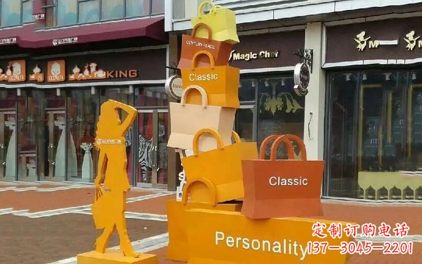 宁波不锈钢购物袋步行街景观雕塑