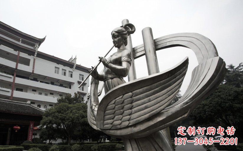 宁波古典美女不锈钢吹笛子雕塑