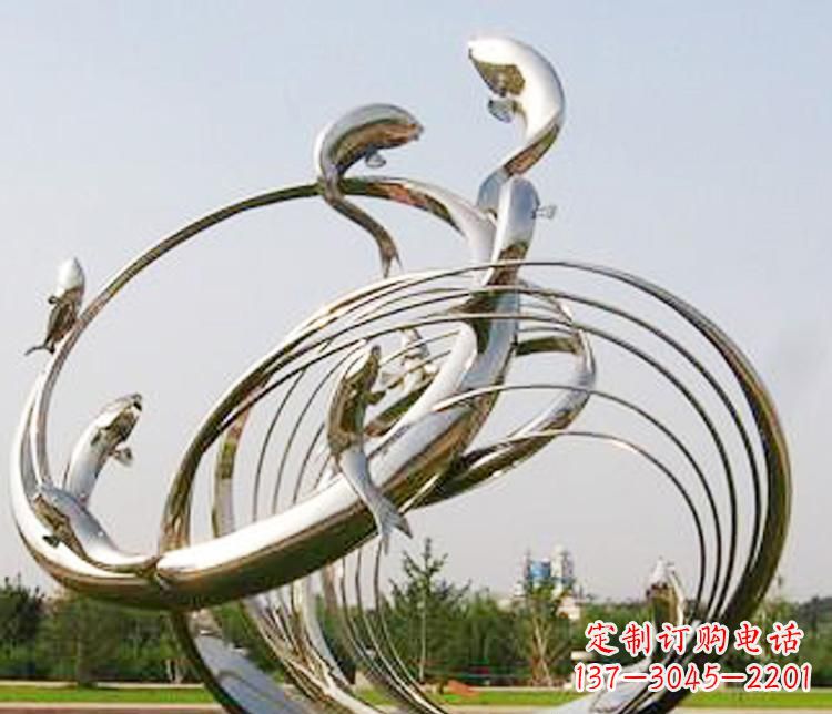宁波不锈钢海豚雕塑美丽而又神秘