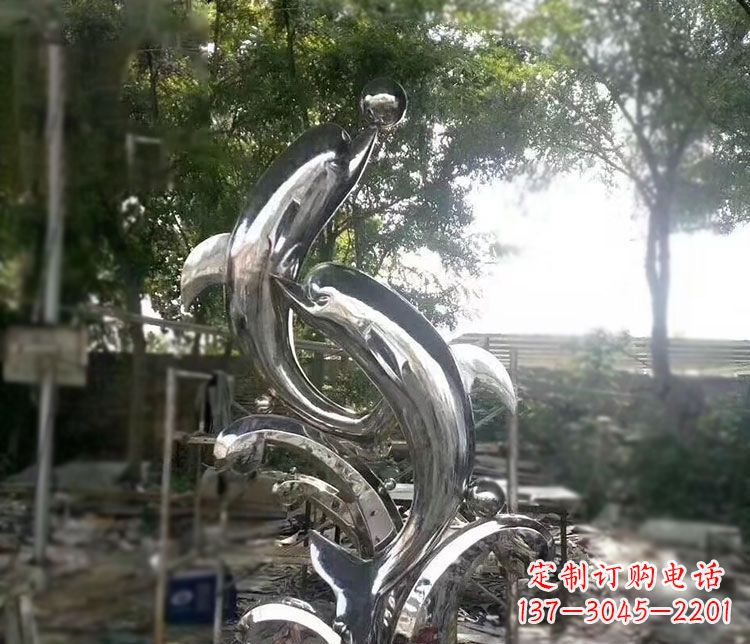 宁波不锈钢海豚顶球雕塑