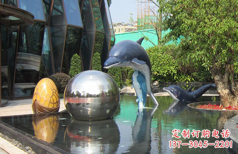 宁波不锈钢海豚景观雕塑创造精美绝伦的企业公园