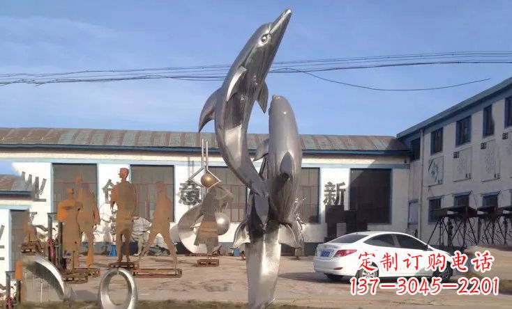 宁波不锈钢海豚嬉戏雕塑 (2)