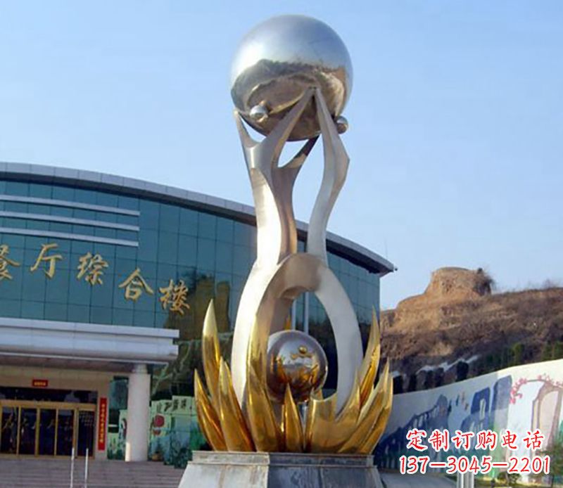 宁波不锈钢荷叶托球雕塑艺术之美