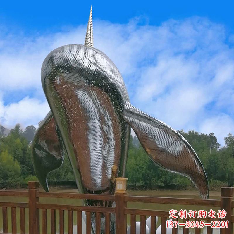 宁波大型海边公园水景动物雕塑——不锈钢鲸鱼
