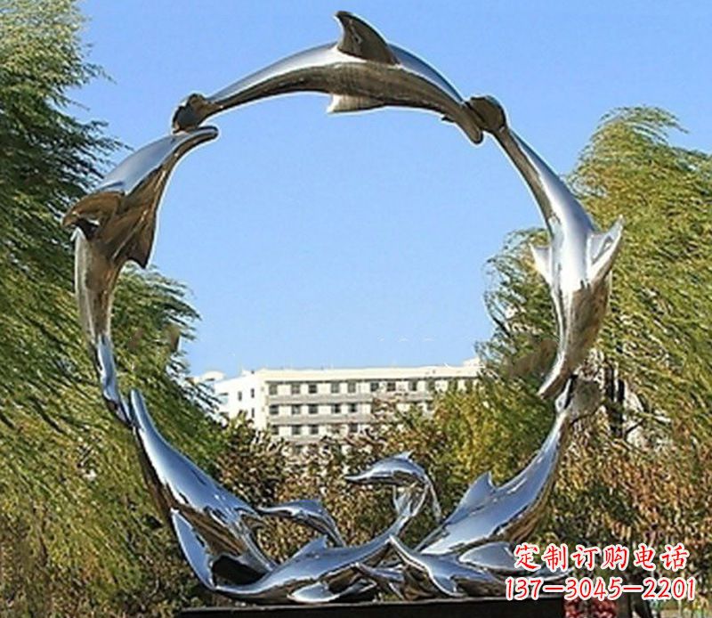 宁波不锈钢景观海豚雕塑 (2)