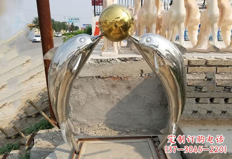 宁波不锈钢海豚顶球雕塑