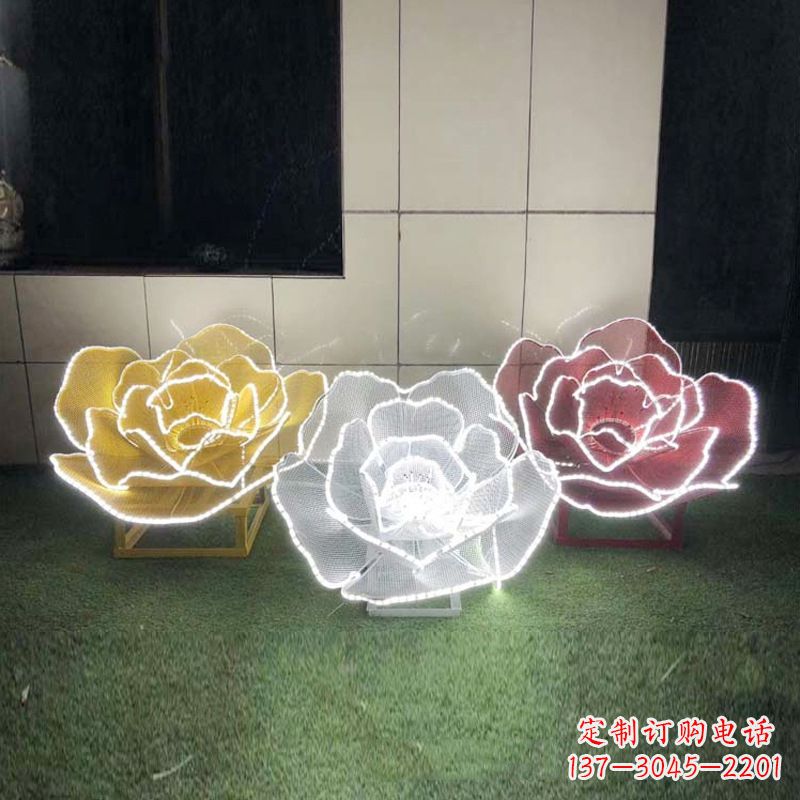 宁波精美不锈钢玫瑰花灯光雕塑