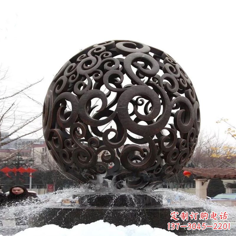 宁波不锈钢镂空球水景喷泉雕塑
