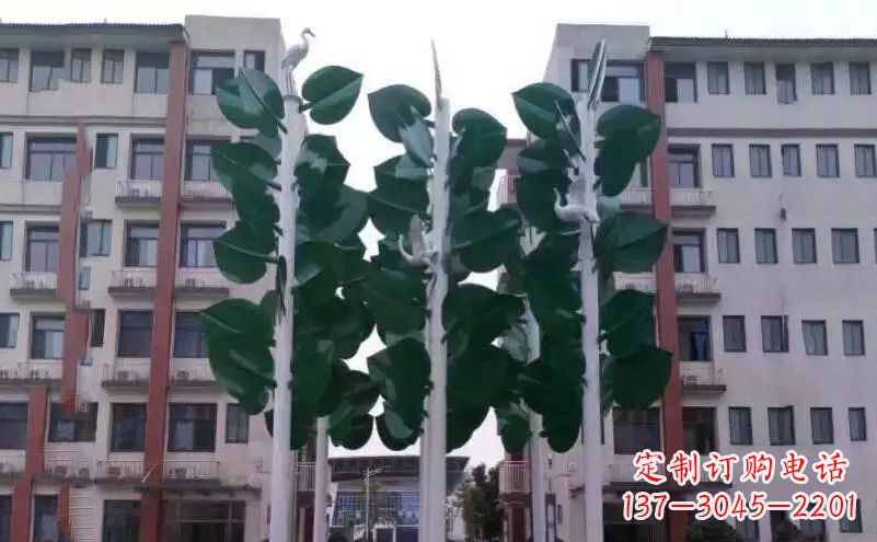 宁波浓郁绿意,不锈钢树叶雕塑