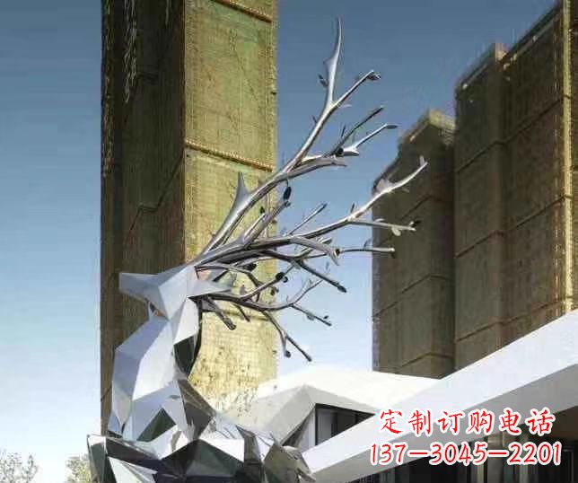 宁波不锈钢梅花鹿雕塑 群鹿雕塑 城市景观动物雕塑