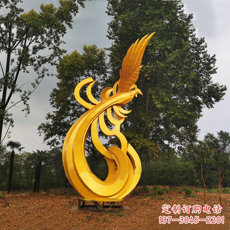 宁波不锈钢凤凰雕塑黄金色园林之美