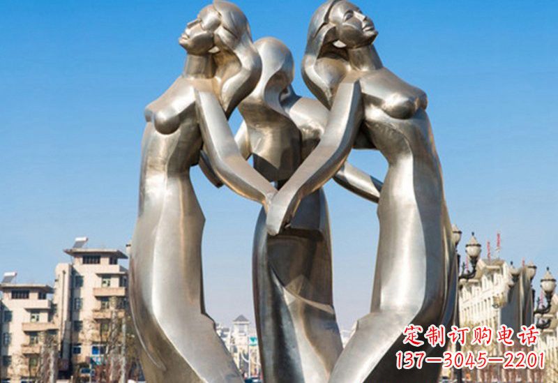宁波不锈钢手拉手的女孩雕塑