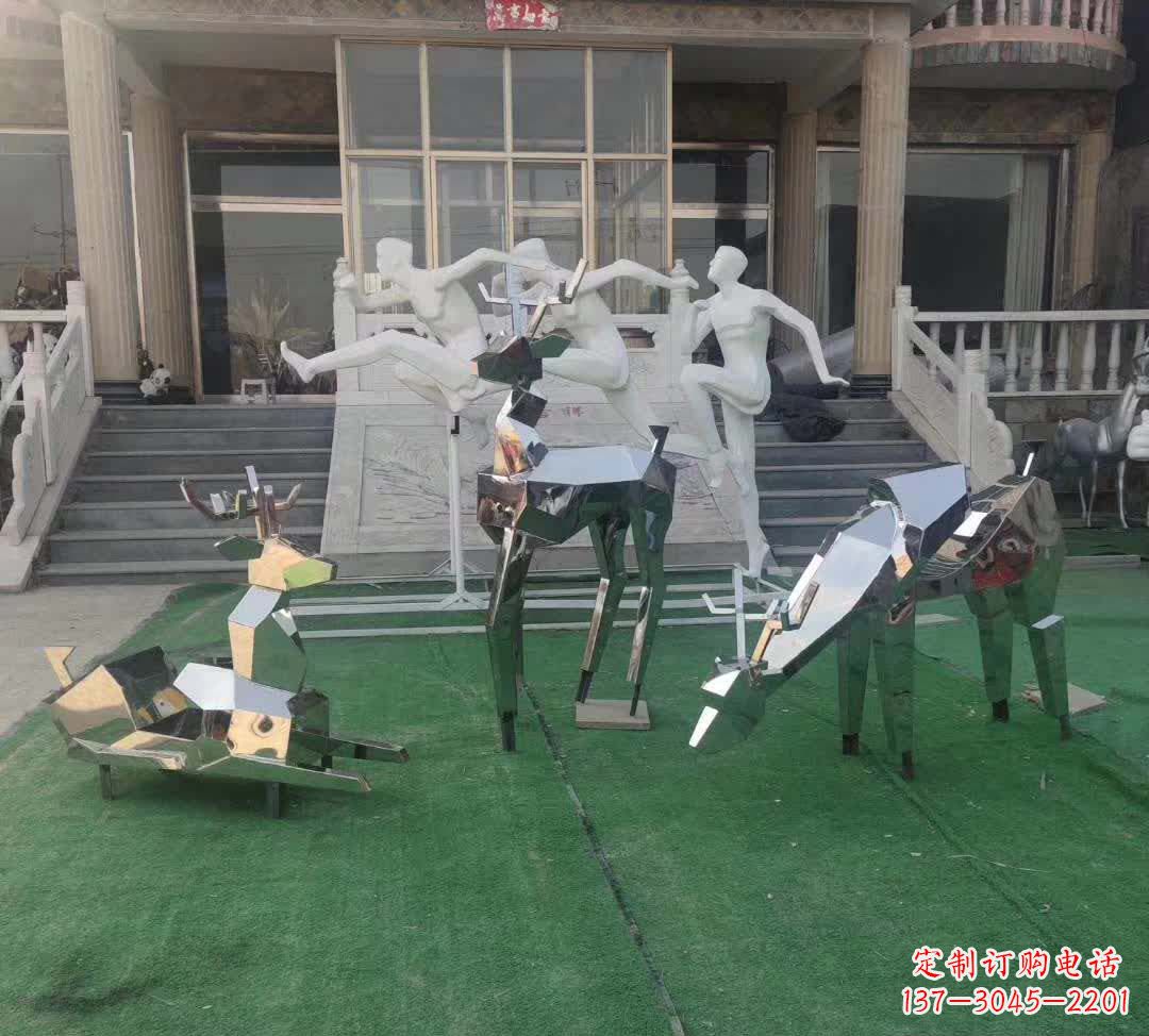 宁波精美动物雕塑点缀不锈钢售楼部