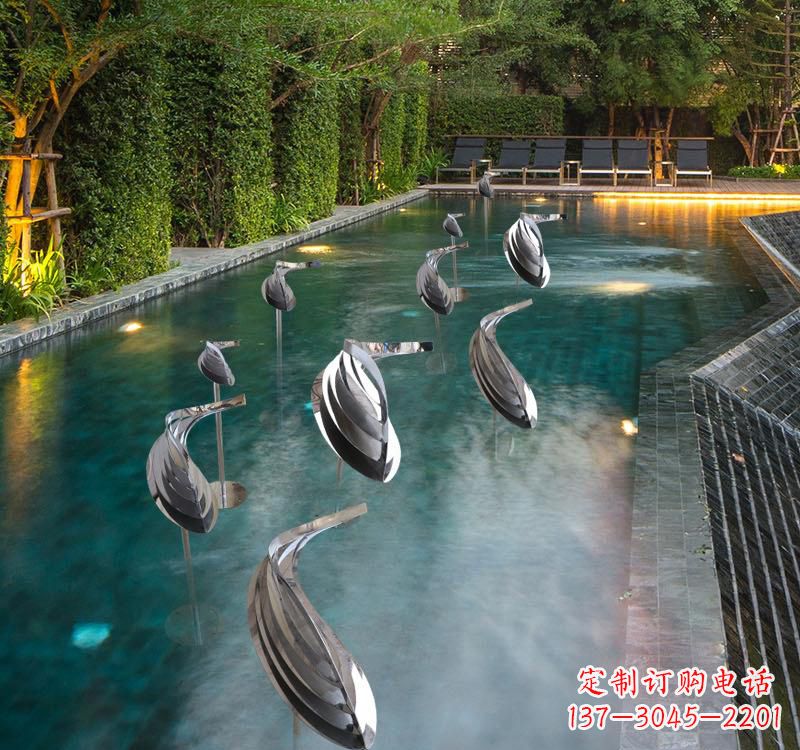 宁波不锈钢水景动物鱼群雕塑