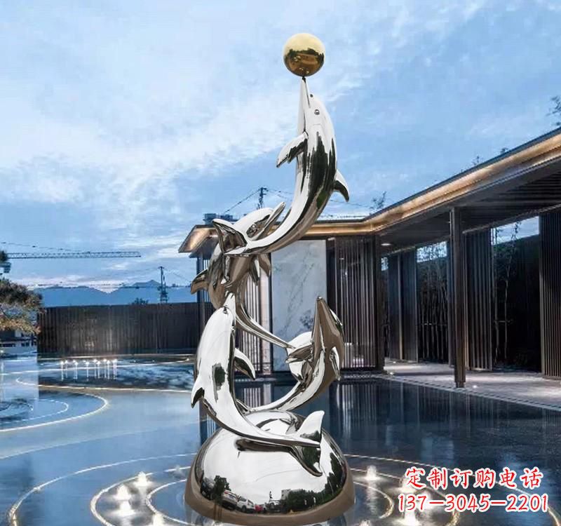 宁波不锈钢水景海豚雕塑
