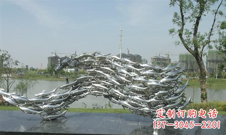 宁波精美动物雕塑点缀不锈钢鱼群公园
