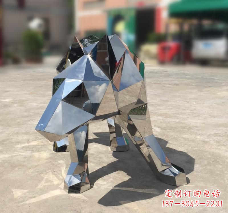 宁波不锈钢园林动物几何狼雕塑