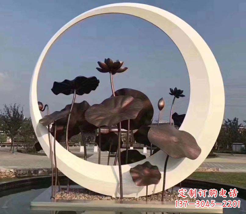 宁波不锈钢圆环荷花景观雕塑