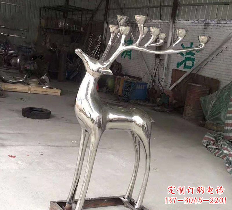 宁波精美梅花鹿雕塑——点亮不锈钢烛台