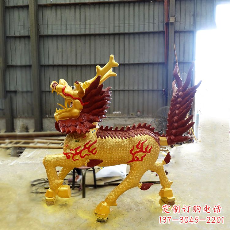 宁波彩绘麒麟铜雕塑
