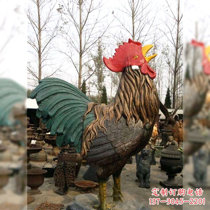 宁波彩绘铜雕公鸡生肖动物雕塑