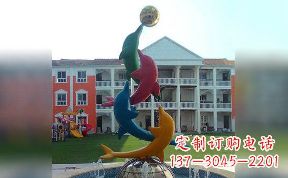 宁波彩色不锈钢海豚雕塑海洋动物景观标识