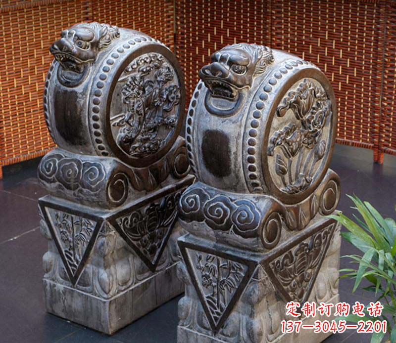 宁波仿古石门墩雕塑,提升茶楼景观