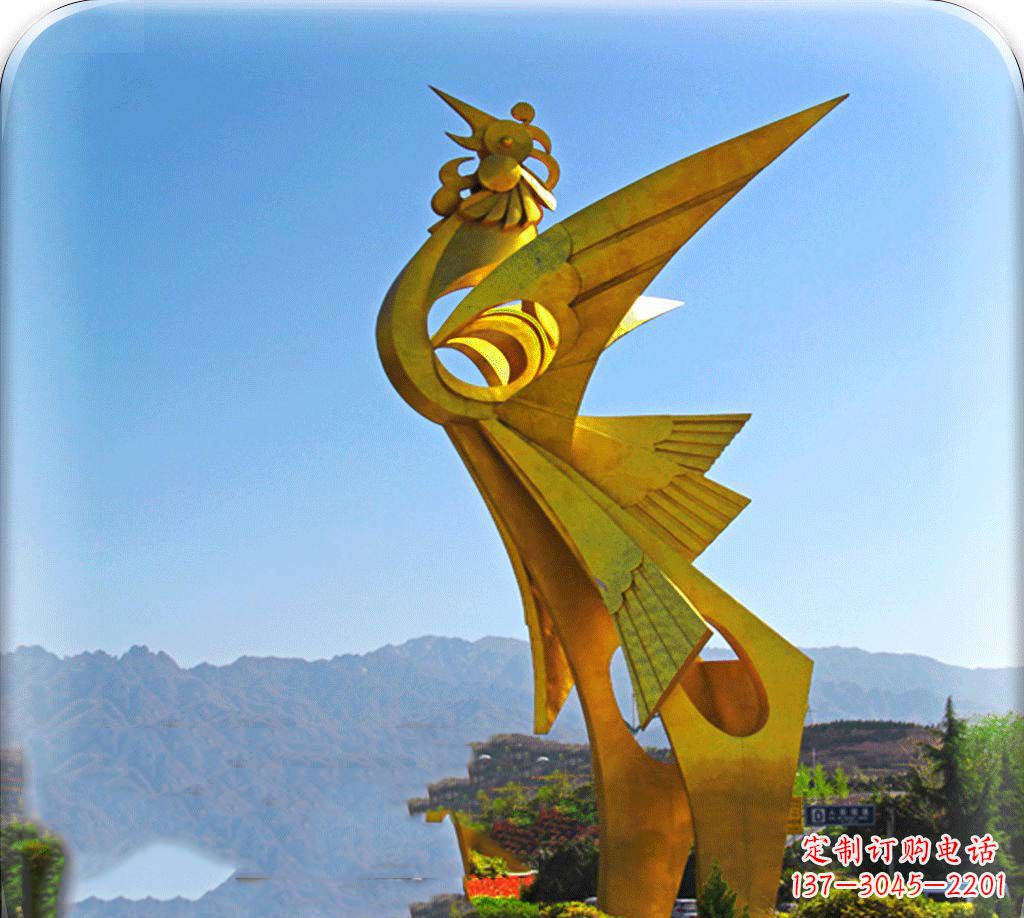 宁波城市不锈钢展翅的凤凰景观雕塑