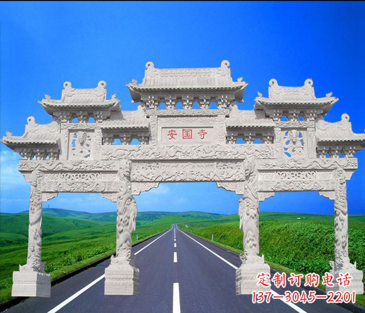 宁波城市中的石雕牌坊雕塑