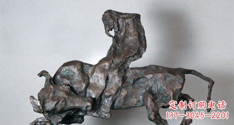 宁波抽象的骑牛人物公园动物铜雕
