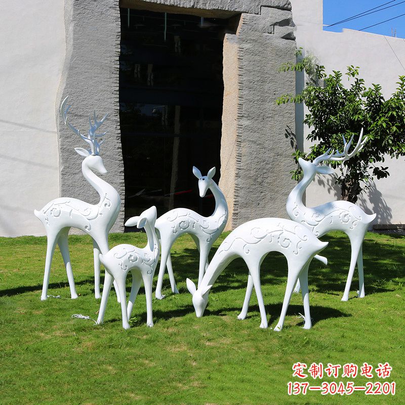 宁波抽象鹿玻璃钢雕塑-白色小区园林动物摆件