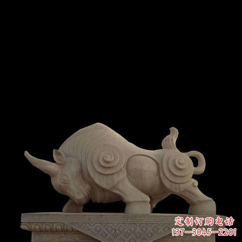 宁波抽象牛砂岩雕塑-生肖动物石雕摆件