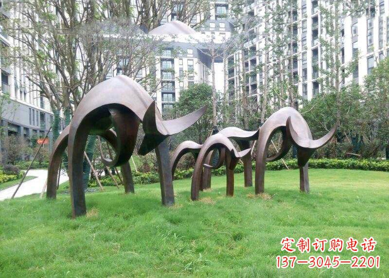 宁波抽象牛铸铜雕塑-小区园林草坪动物摆件