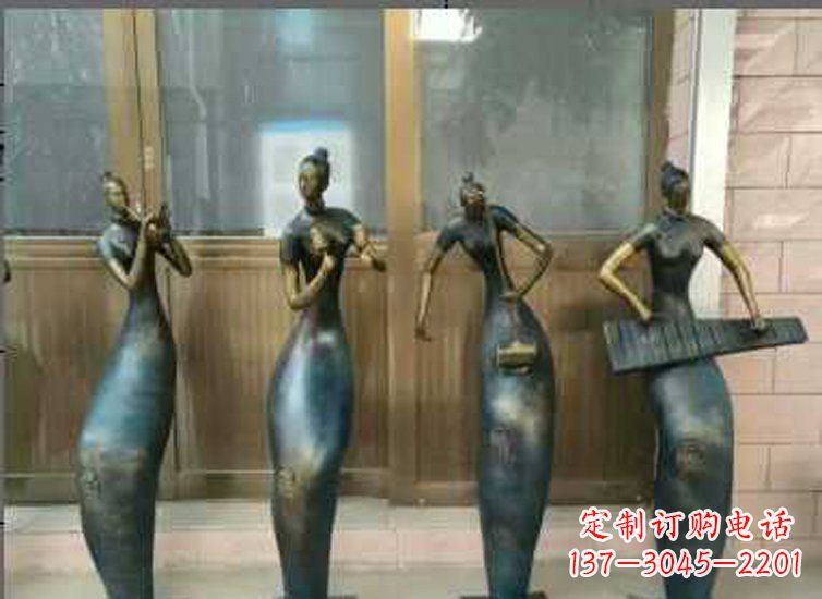 宁波抽象女孩演奏乐器铜雕
