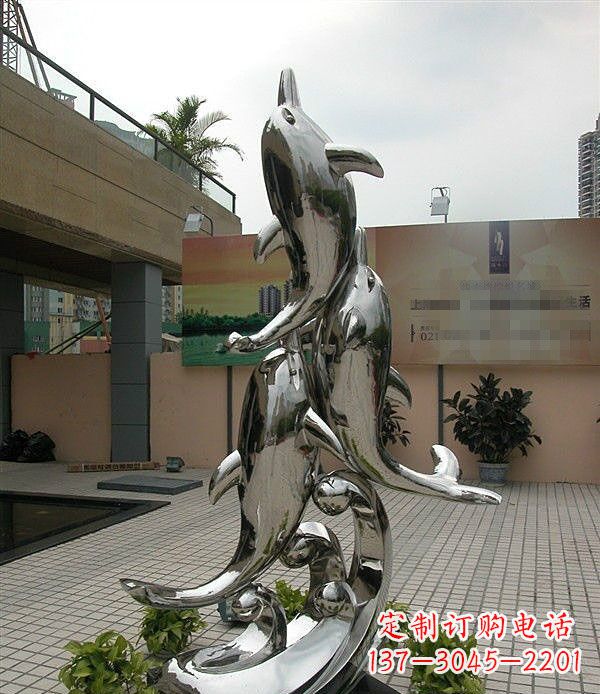 宁波创意不锈钢跳跃的海豚雕塑