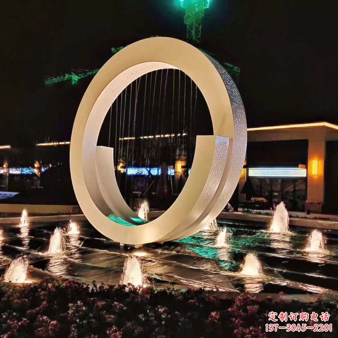 宁波环状喷泉雕塑灯光点亮美丽