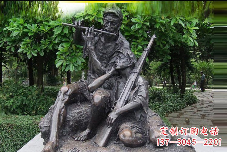 宁波吹笛子的红军战士公园人物铜雕雕塑