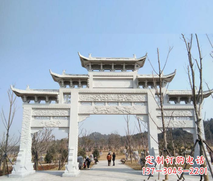 宁波村口三门石雕牌楼 (6)