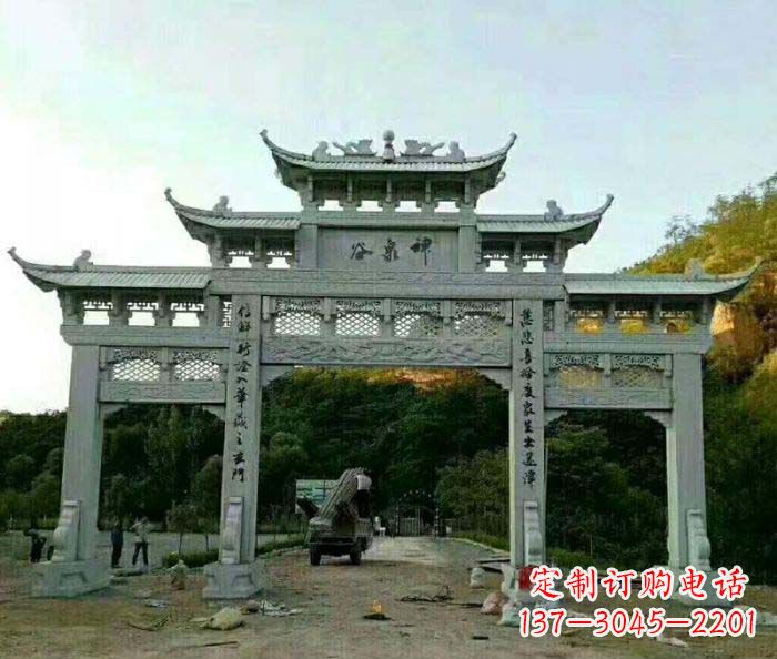 宁波村口三门石雕牌楼 (5)