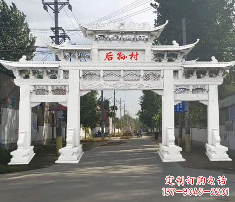 宁波村庄三门五楼牌坊石雕 (2)