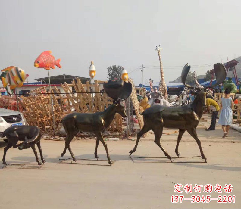 宁波大角鹿群的铜雕美丽的艺术精品