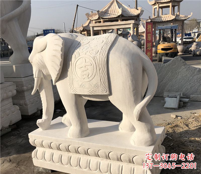 宁波大理石卷鼻如意大象雕塑