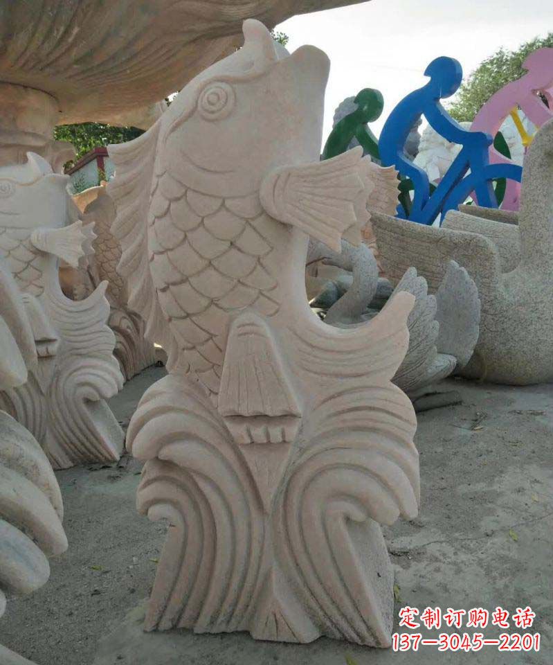 宁波大理石艺术装饰绚丽多彩的鲤鱼雕塑