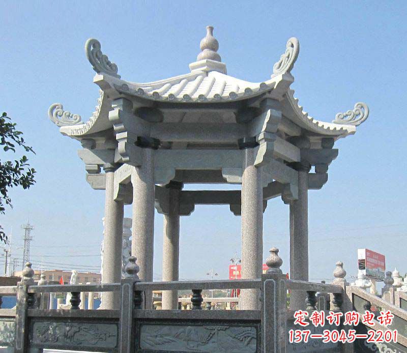 宁波大理石六角凉亭石雕 (2)