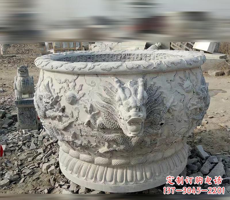 宁波大理石龙浮雕水缸